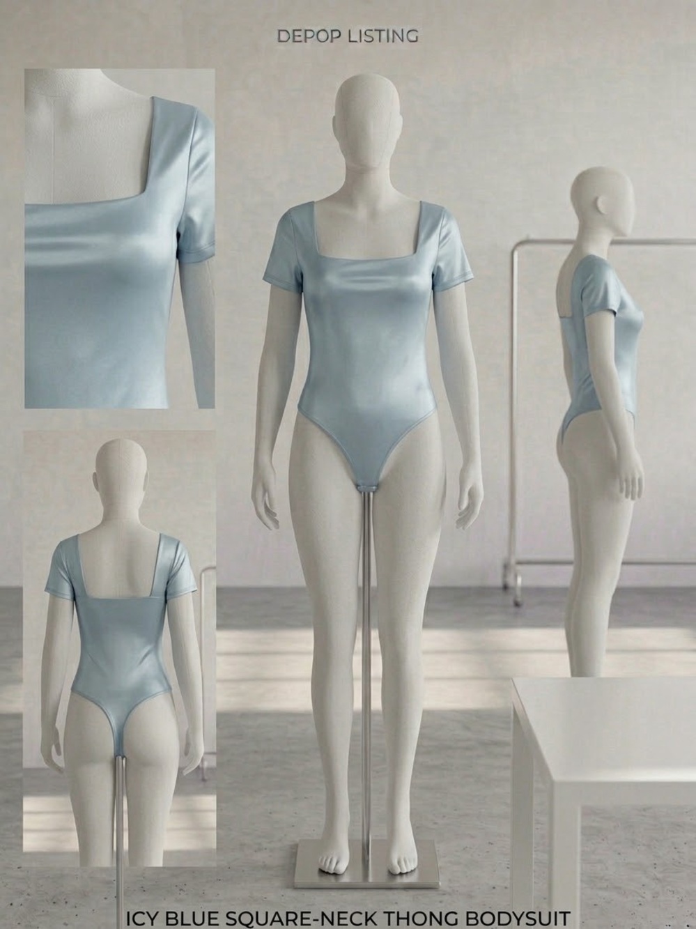 Icy Blue Square-Neck Thong Bodysuit — Women’s Intimates